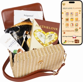 New Mom Spa Package – Luxury New Mom Care Set for Women with Chic Rattan Purse, Clickable Planner Download, Affirmation Cards, Hydrating Masks & Lotion – Thoughtful Gift for New Moms