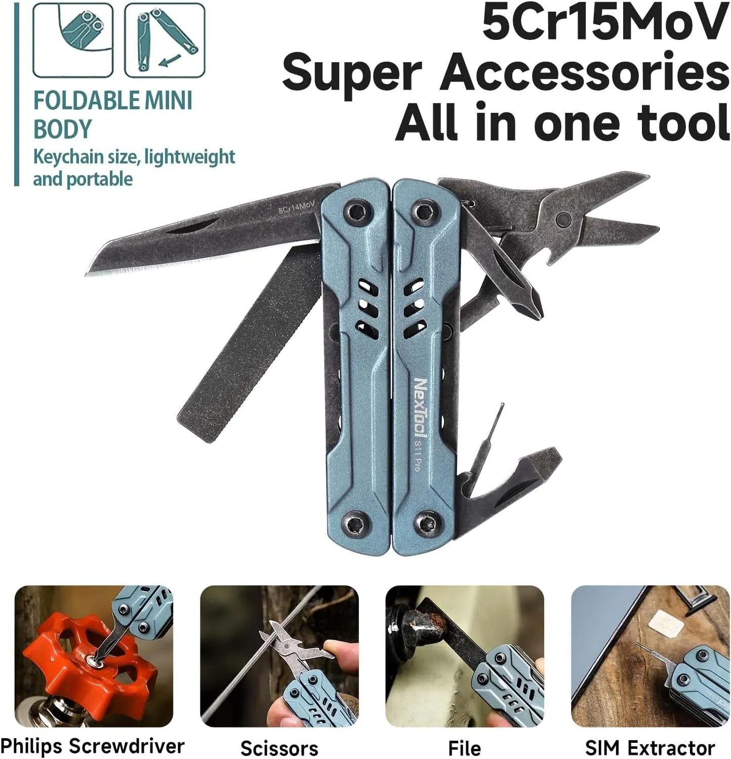 NexTool Mini Sailor S11 Pro Keychain Multitool - Compact 12-in-1 EDC Multi Tool with Upgraded Materials, Lightweight Pocket Tool for Camping, Hiking, DIY & Gifts