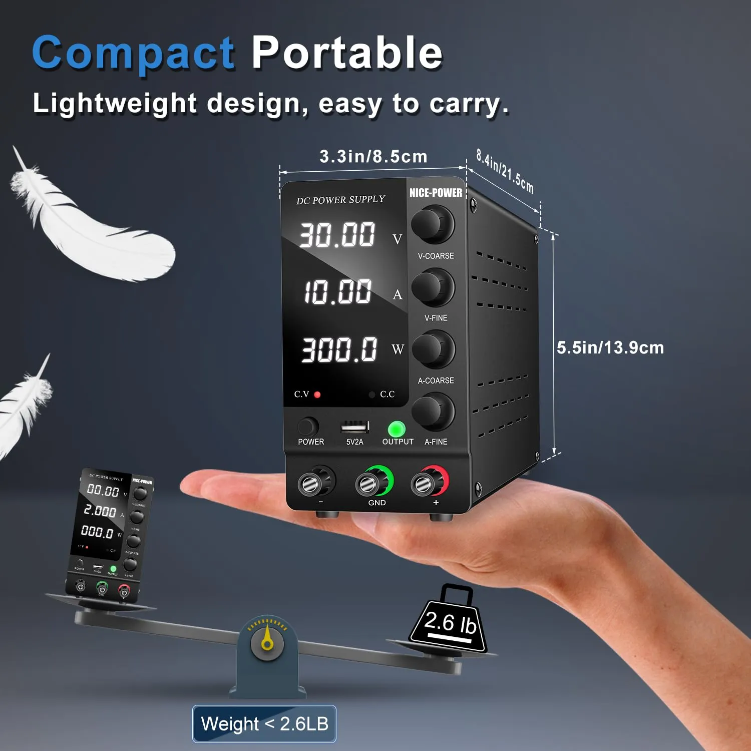 NICE-POWER DC Power Supply Variable 30V 10A, Adjustable Switching Regulated DC Bench Power Supply with Output Switch High Precision 4-Digit LED Display, Benchtop Lab Power Supplies with 5V/2A USB Port