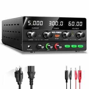 NICE-POWER DC Power Supply Variable 60V 5A, 300W Encoder Adjustable Switching Regulated High Precision 4-Digits LED Display 5V/2A USB Port Bench Lab Power Supplies with OCP OVP Output Button