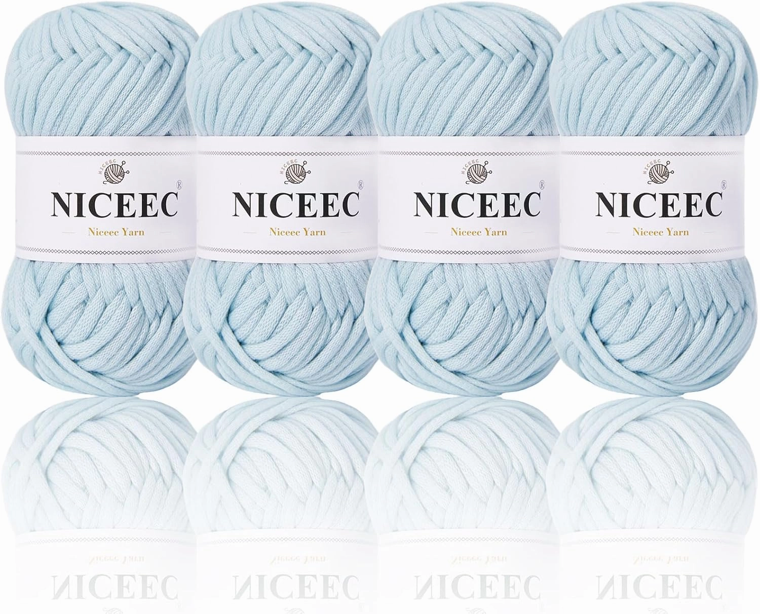NICEEC 4 Skeins Soft Cotton-Nylon Blend Yarn for Crochet & Knitting - Easy-Use, Beginner Friendly, DIY Craft Yarn - Total Length 220yds (7.1oz) - Light Blue