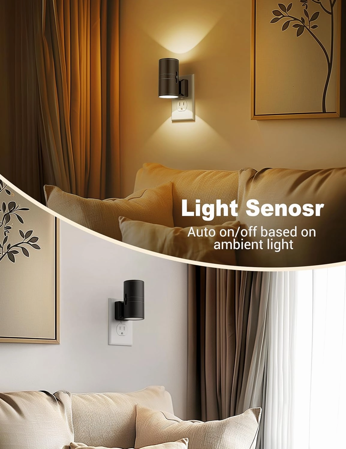 Night Lights Plug into Wall, Dimmable Night Light Plug in, Modern Night Lights with Dusk to Dawn Light Sensor, Soft White 3000K, 0-100LM Adjustable Brightness Nightlight for Hallway Bedroom, 2 Pack