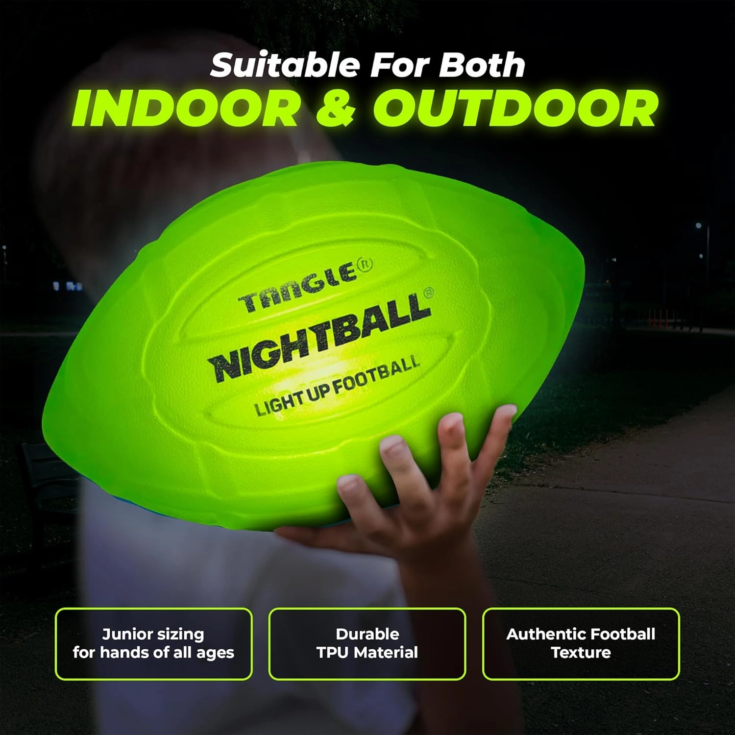 Nightball Light Up Football - Glow in The Dark Football for Kids 8-15 - Sports Gift Idea - Box and Pump Included