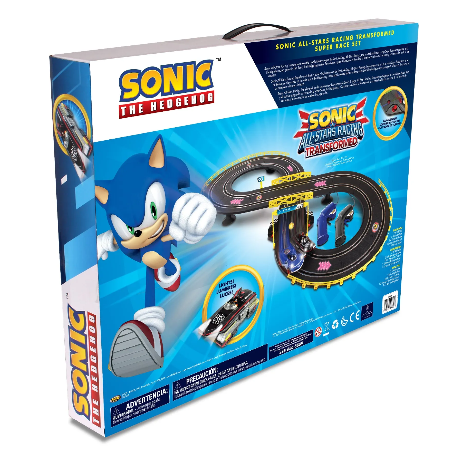 NKOK B/O Sart Sonic & Shadow RC Slot Car Track|Circuit de course à fentes Sart de NKOK avec voitures Sonic et Shadow télécommandées à piles