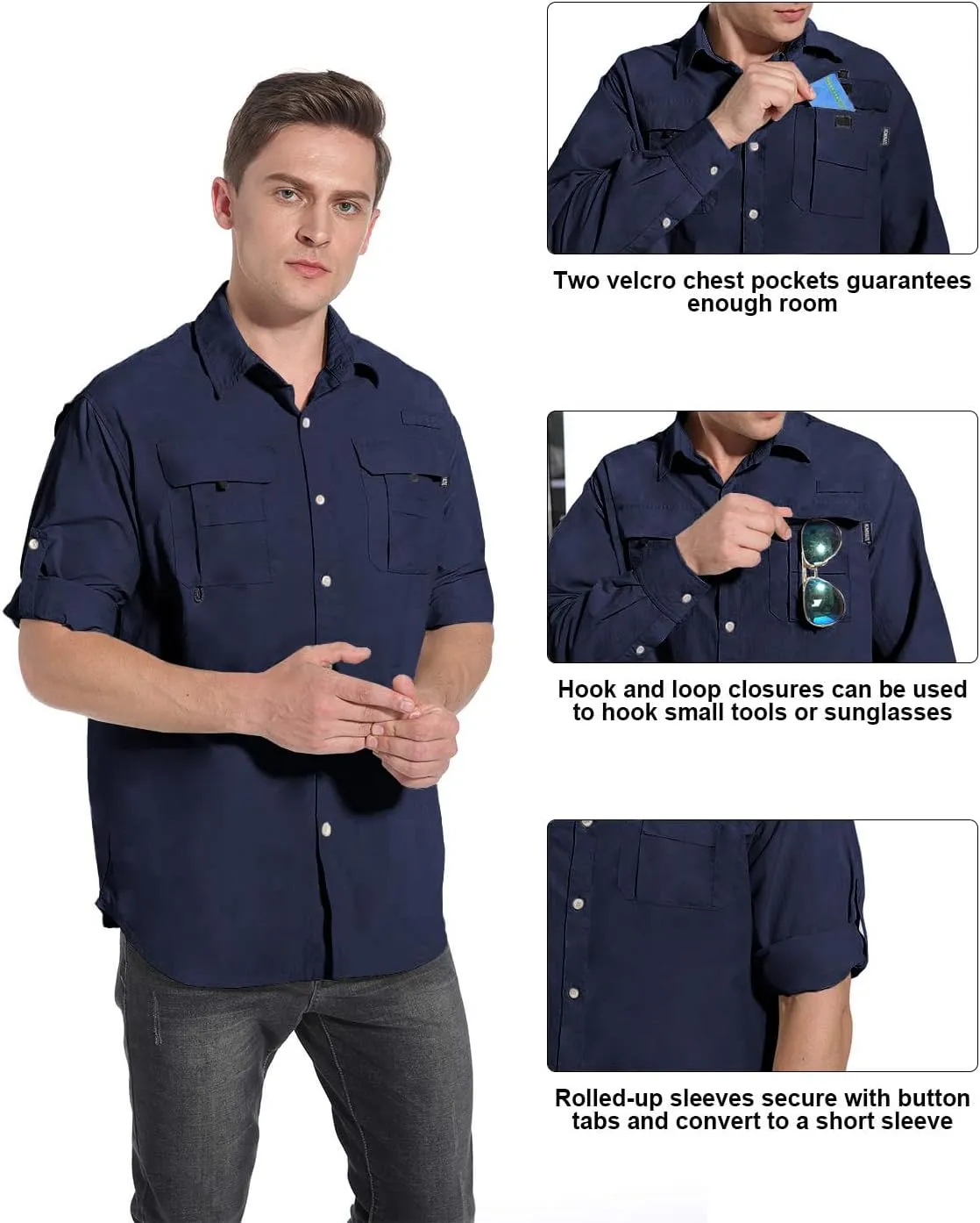 NOMINATE Mens Long Sleeve Fishing Shirts UPF 50  UV Protection Sun Shirts Quick Drying Hiking Lightweight