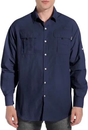 NOMINATE Mens Long Sleeve Fishing Shirts UPF 50  UV Protection Sun Shirts Quick Drying Hiking Lightweight