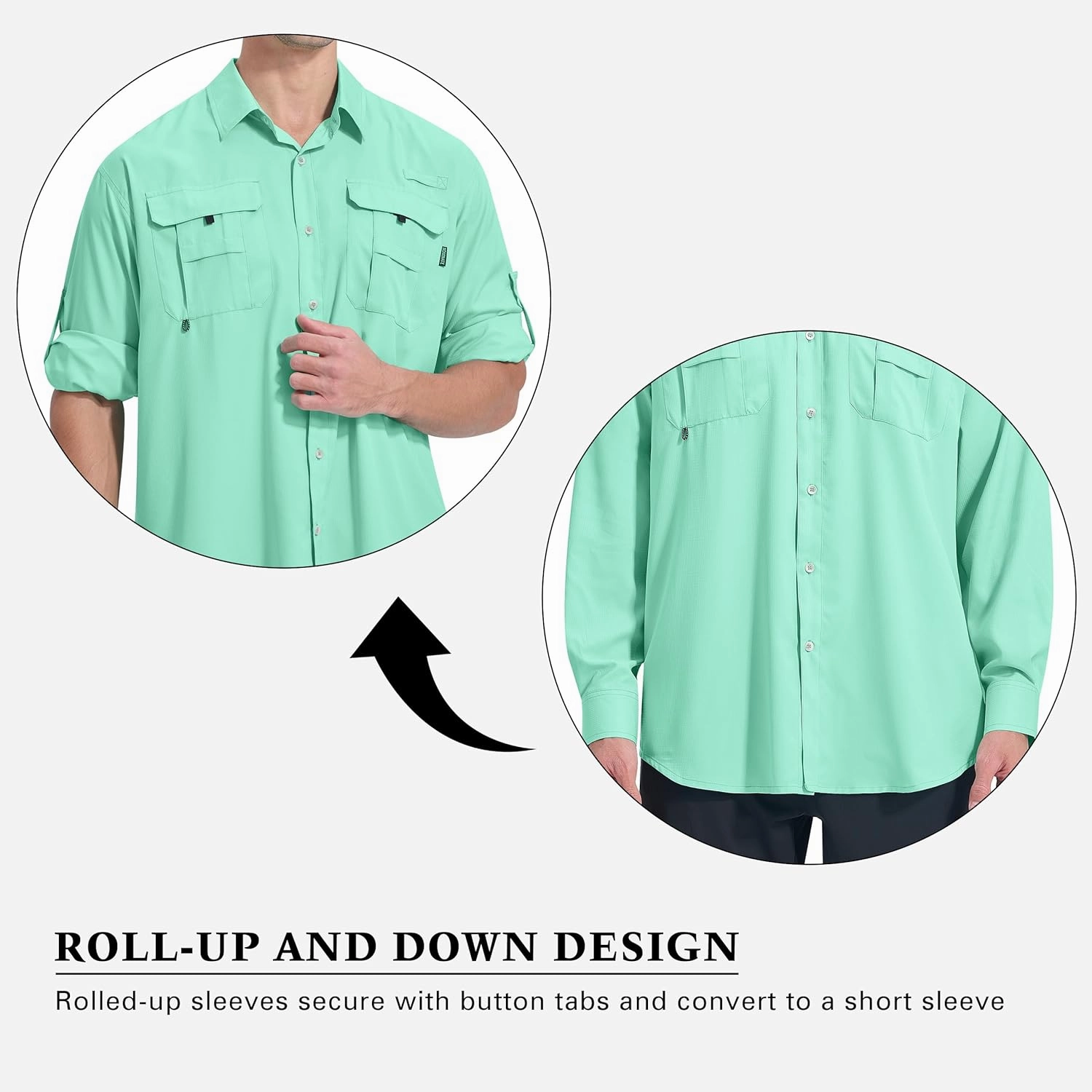 NOMINATE Mens Long Sleeve Fishing Shirts UPF 50  UV Protection Sun Shirts Quick Drying Hiking Lightweight