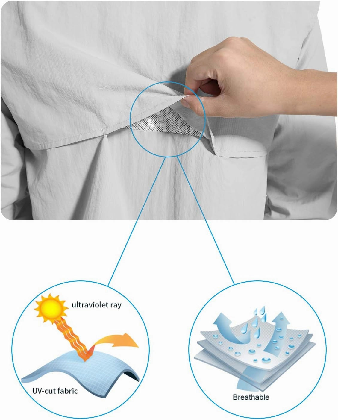 NOMINATE Mens Long Sleeve Fishing Shirts UPF 50  UV Protection Sun Shirts Quick Drying Hiking Lightweight