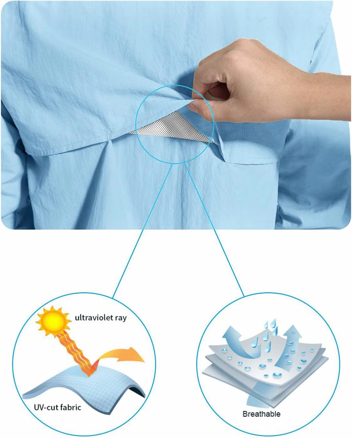 NOMINATE Mens Long Sleeve Fishing Shirts UPF 50  UV Protection Sun Shirts Quick Drying Hiking Lightweight