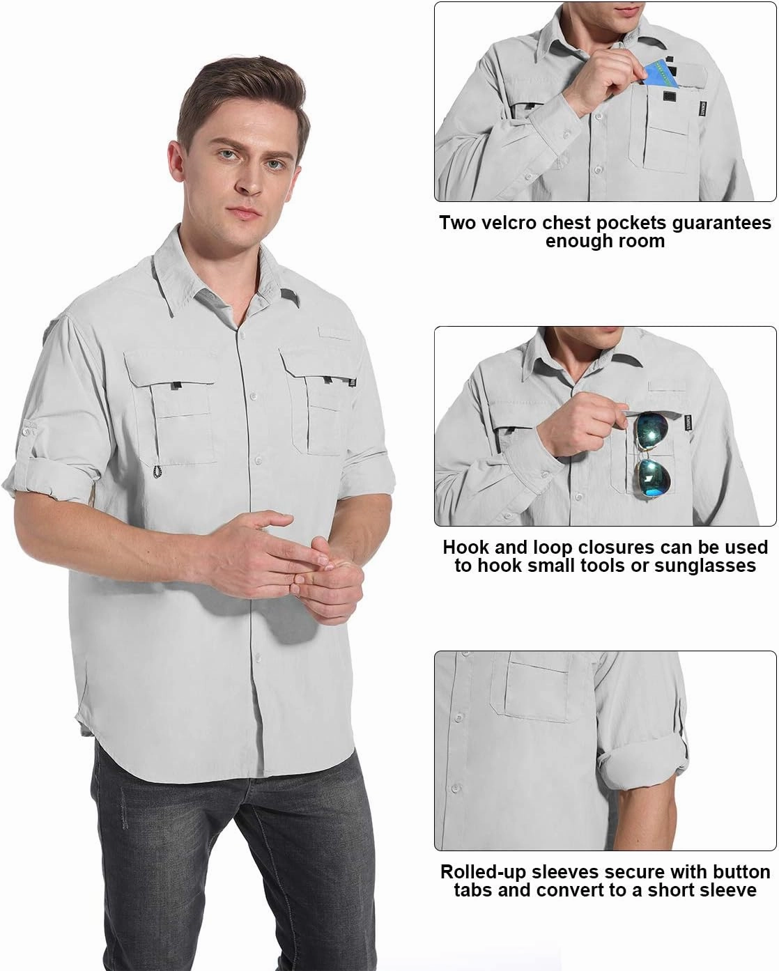 NOMINATE Mens Long Sleeve Fishing Shirts UPF 50  UV Protection Sun Shirts Quick Drying Hiking Lightweight