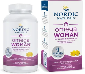Nordic Naturals Omega Woman, Lemon - 120 Soft Gels - 500 mg Omega-3   800 mg Evening Primrose Oil - Healthy Skin & Optimal Wellness - Non-GMO - 60 Servings