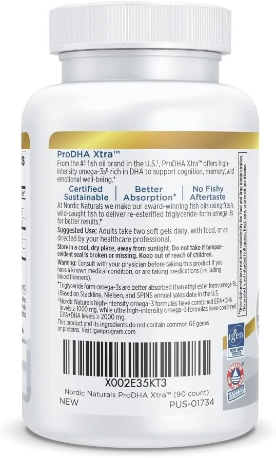 Nordic Naturals ProDHA Xtra, Strawberry - 90 Soft Gels - 1660 mg Omega-3 - High-Intensity DHA Formula for Neurological Health, Mood & Memory - Non-GMO - 45 Servings