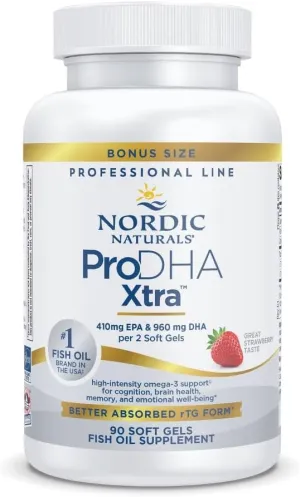 Nordic Naturals ProDHA Xtra, Strawberry - 90 Soft Gels - 1660 mg Omega-3 - High-Intensity DHA Formula for Neurological Health, Mood & Memory - Non-GMO - 45 Servings