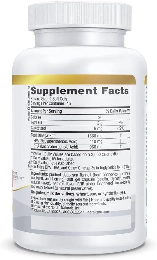 Nordic Naturals ProDHA Xtra, Strawberry - 90 Soft Gels - 1660 mg Omega-3 - High-Intensity DHA Formula for Neurological Health, Mood & Memory - Non-GMO - 45 Servings