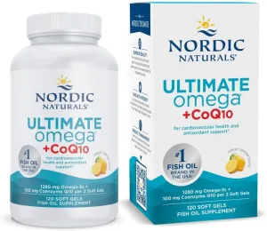 Nordic Naturals Ultimate Omega   CoQ10, Lemon - 120 Soft Gels - 1280 mg Omega-3   100 mg CoQ10 - Heart Health, Cellular Energy, Antioxidant Support - Non-GMO - 60 Servings