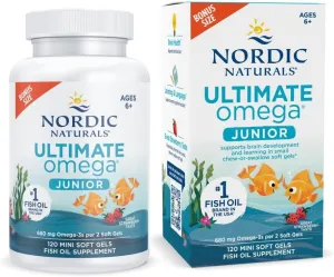 Nordic Naturals Ultimate Omega Jr., Strawberry - 120 Mini Soft Gels - 680 Total Omega-3s with EPA & DHA - Brain Health, Mood, Learning - Non-GMO - 60 Servings