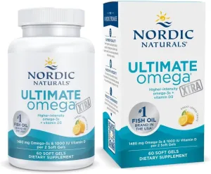 Nordic Naturals Ultimate Omega Xtra, Lemon Flavor - 60 Soft Gels - 1480 mg Omega-3   1000 IU Vitamin D3 - EPA & DHA - Brain, Heart, & Immune Health - 30 Servings