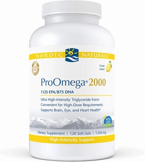 Nordic Naturals ProOmega 2000, Lemon Flavor - 120 Soft Gels - 2150 mg Omega-3 - Ultra High-Potency Fish Oil - EPA & DHA - Promotes Brain, Eye, Heart, & Immune Health - Non-GMO - 60 Servings