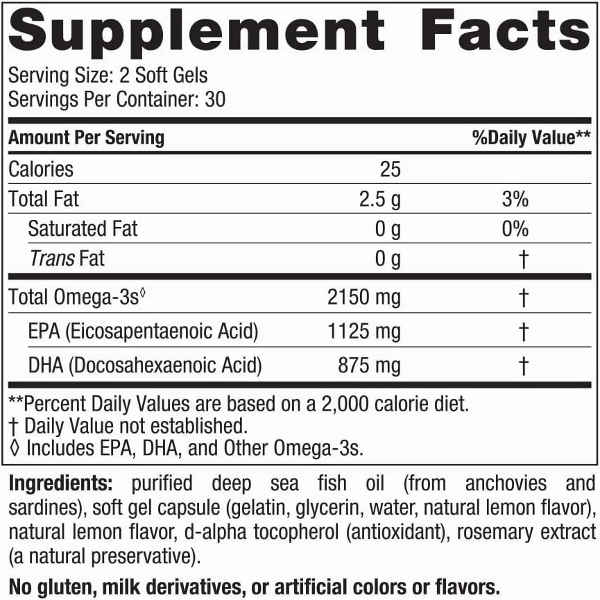 Nordic Naturals Ultimate Omega 2X, Lemon Flavor - 60 Soft Gels - 2150 mg Omega-3 - High-Potency Fish Oil with EPA & DHA - Promotes Brain & Heart Health - Non-GMO - 30 Servings