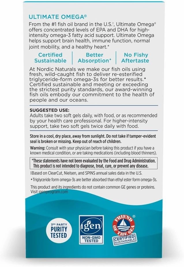 Nordic Naturals Ultimate Omega, Lemon Flavor - 180 Soft Gels - 1280 mg Omega-3 - High-Potency Fish Oil with EPA & DHA - Promotes Brain & Heart Health - Non-GMO - 90 Servings