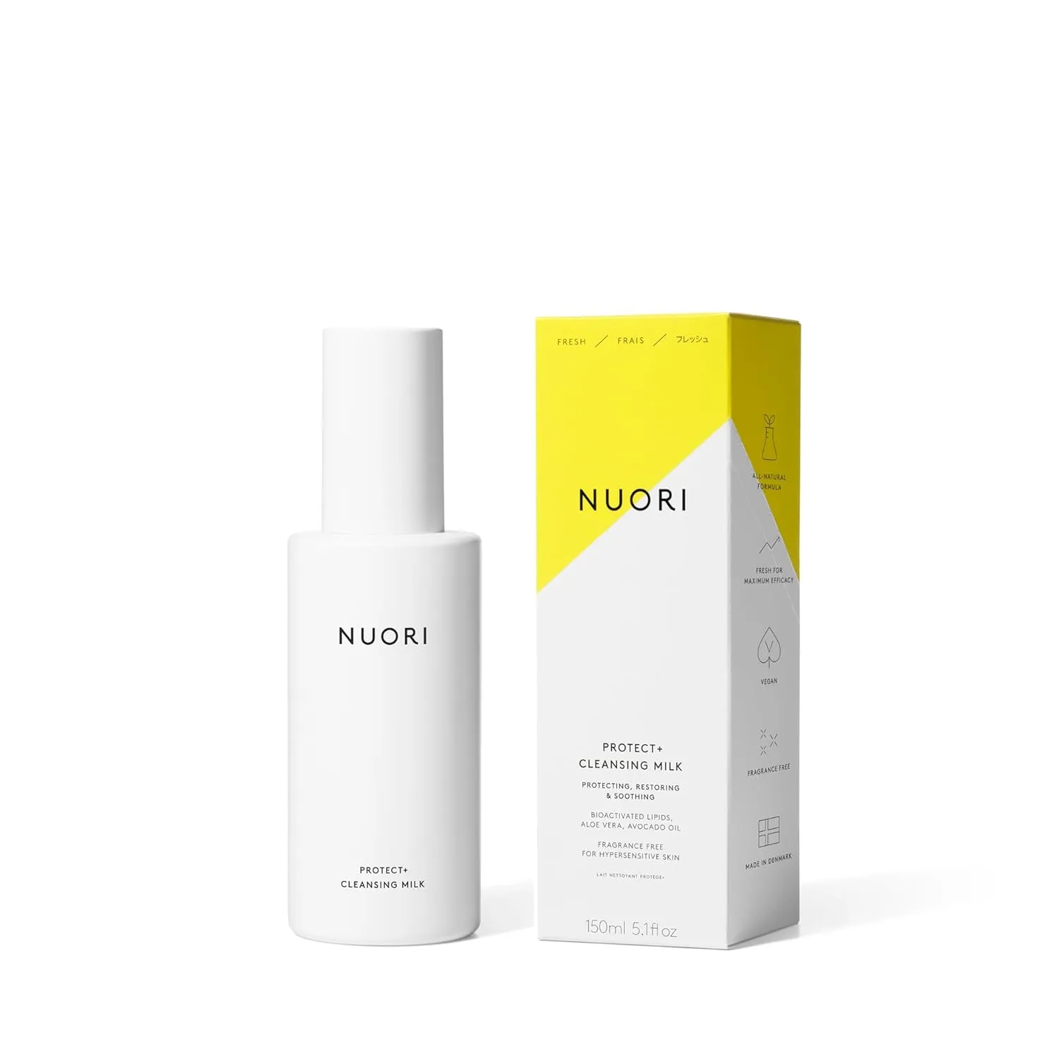 NUORI Protect   Cleansing Milk | Facial Cleanser, For All Skin Types Including Hypersensitive Skin, All Natural, Fragrance Free, 30 ml / 1 fl oz