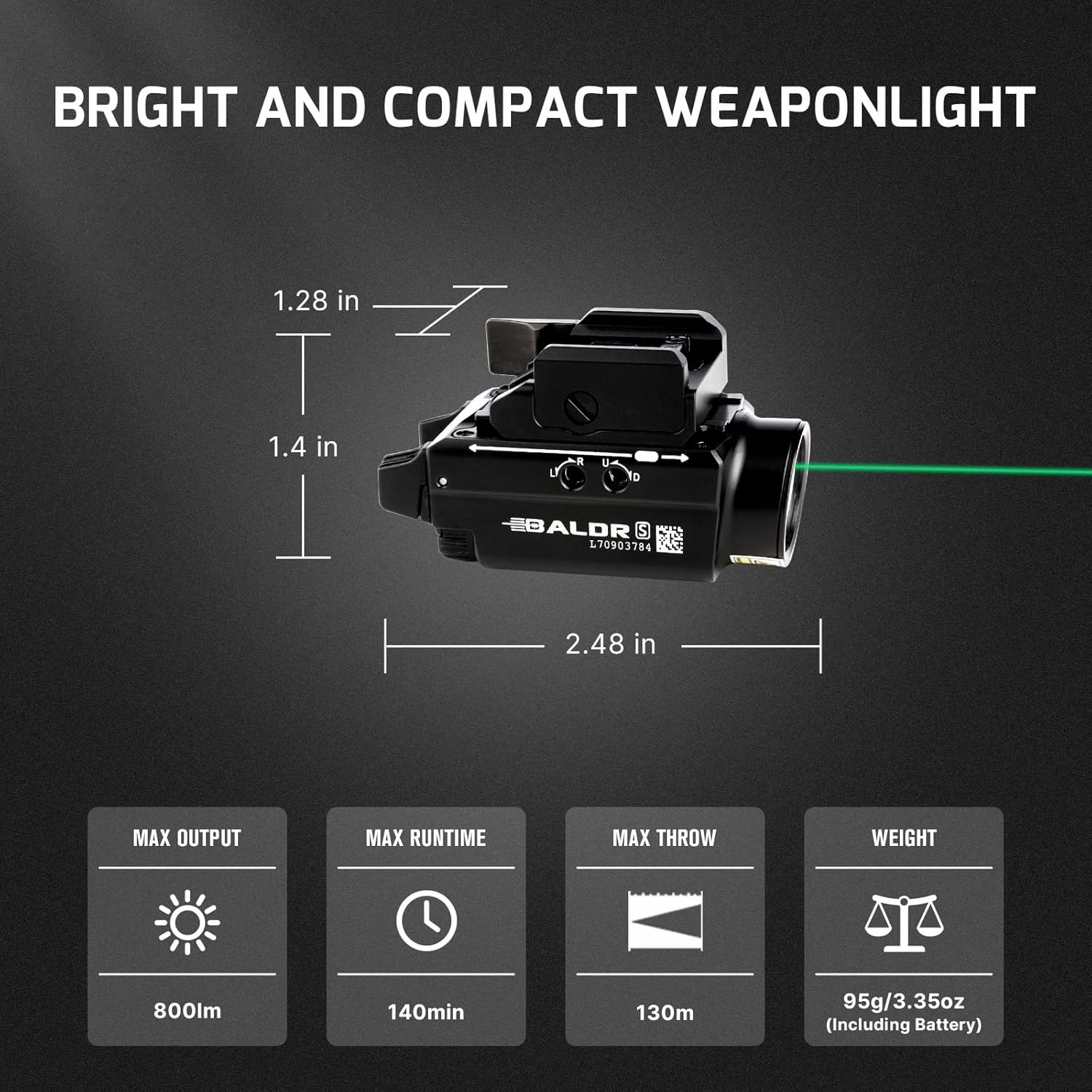 OLIGHT Baldr S 800 Lumens Compact Rail Mount Weaponlight with Green Beam and White LED Combo, Magnetic USB Rechargeable Tactical Flashlight with 1913 or GL Rail, Battery Included (Desert Tan)