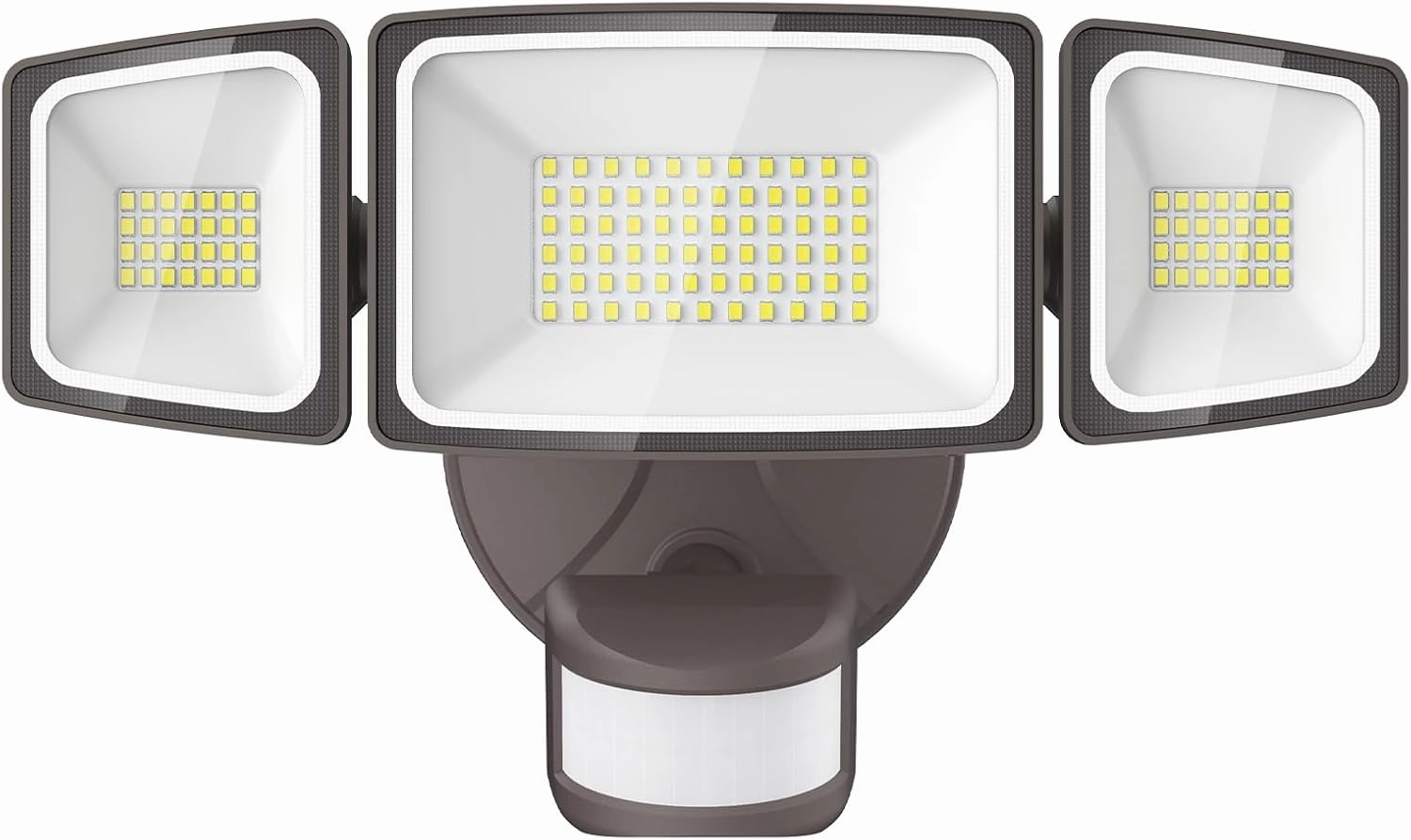 Onforu 65W LED Security Lights Motion Sensor Light Outdoor, 6500LM, 6500K, IP65 Waterproof, Flood Light Outdoor Motion Detector with Adjustable 3 Head, Hardwired Wall Light for Entryway, Yard (Brown)