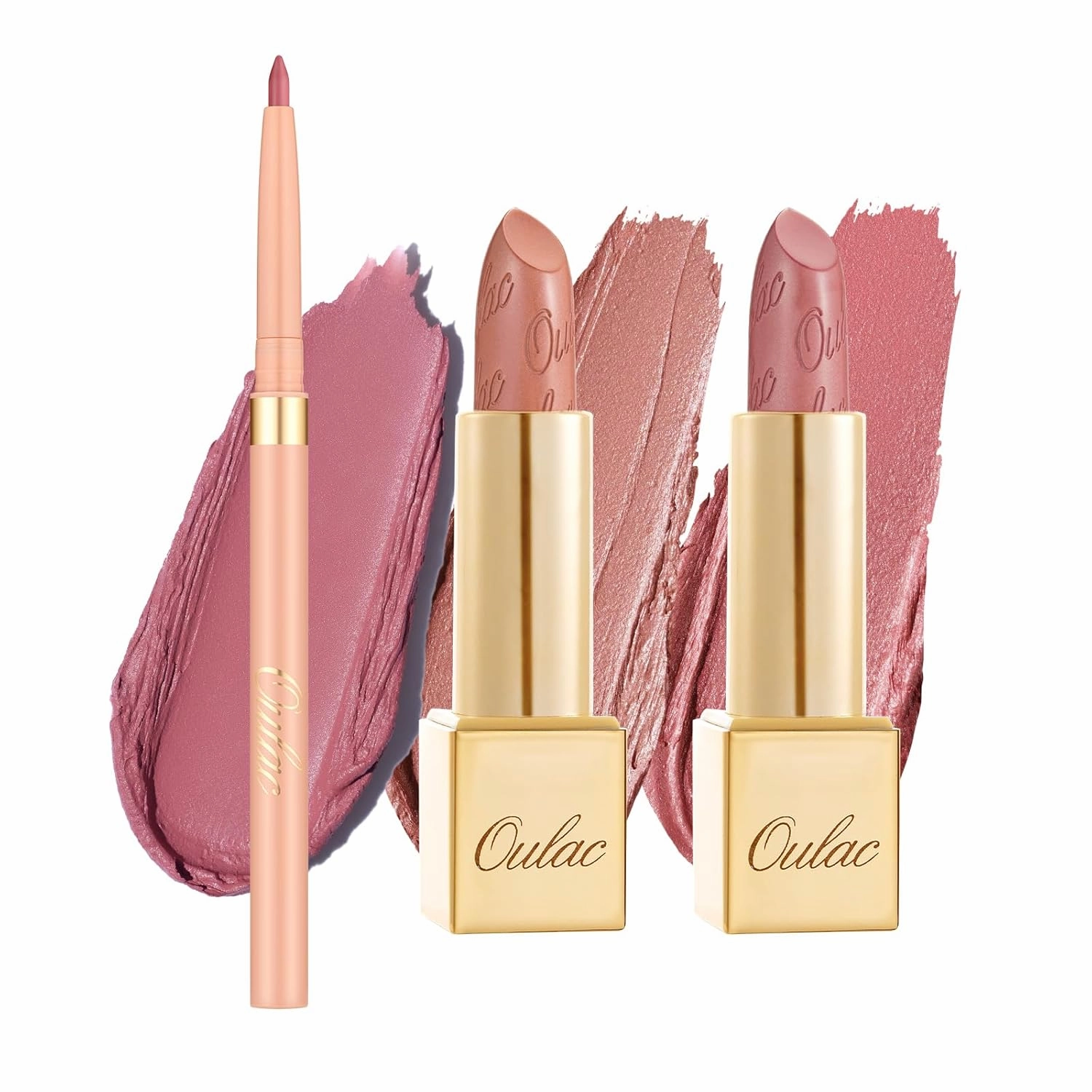 Oulac Lipstick & Lipliner Set 3PCS High Impact Lipcolor with Moisturizing Formula, Vegan Beauty, Full-Coverage Lip Color, Gift Lipstick for Women, LL01 07 13
