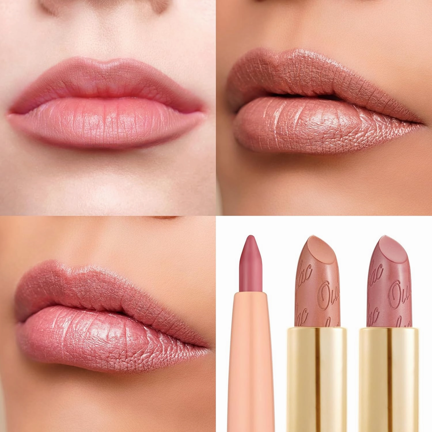 Oulac Lipstick & Lipliner Set 3PCS High Impact Lipcolor with Moisturizing Formula, Vegan Beauty, Full-Coverage Lip Color, Gift Lipstick for Women, LL01 07 13