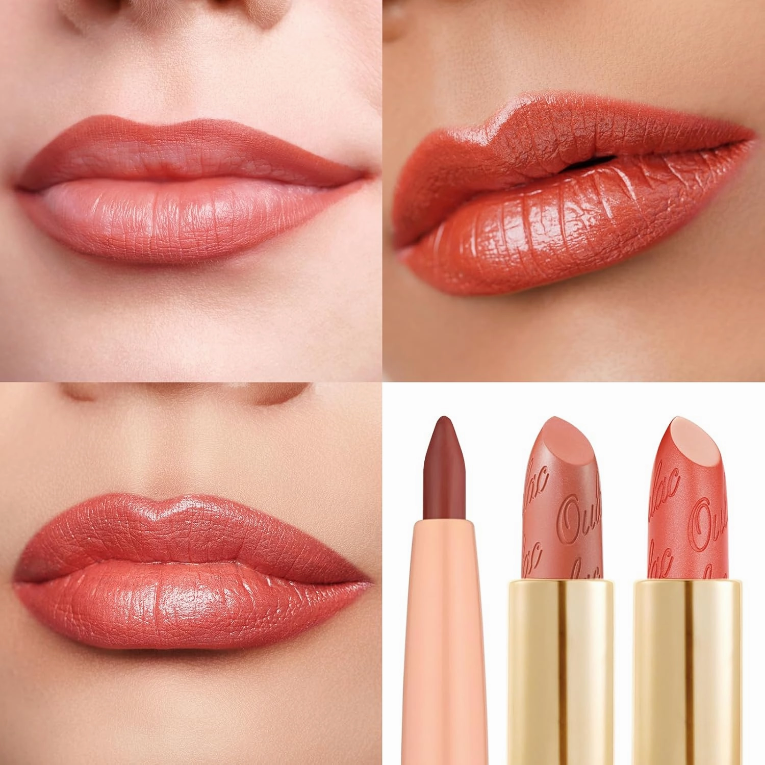 Oulac Lipstick & Lipliner Set 3PCS High Impact Lipcolor with Moisturizing Formula, Vegan Beauty, Full-Coverage Lip Color, Gift Lipstick for Women, LL05 05 GM12