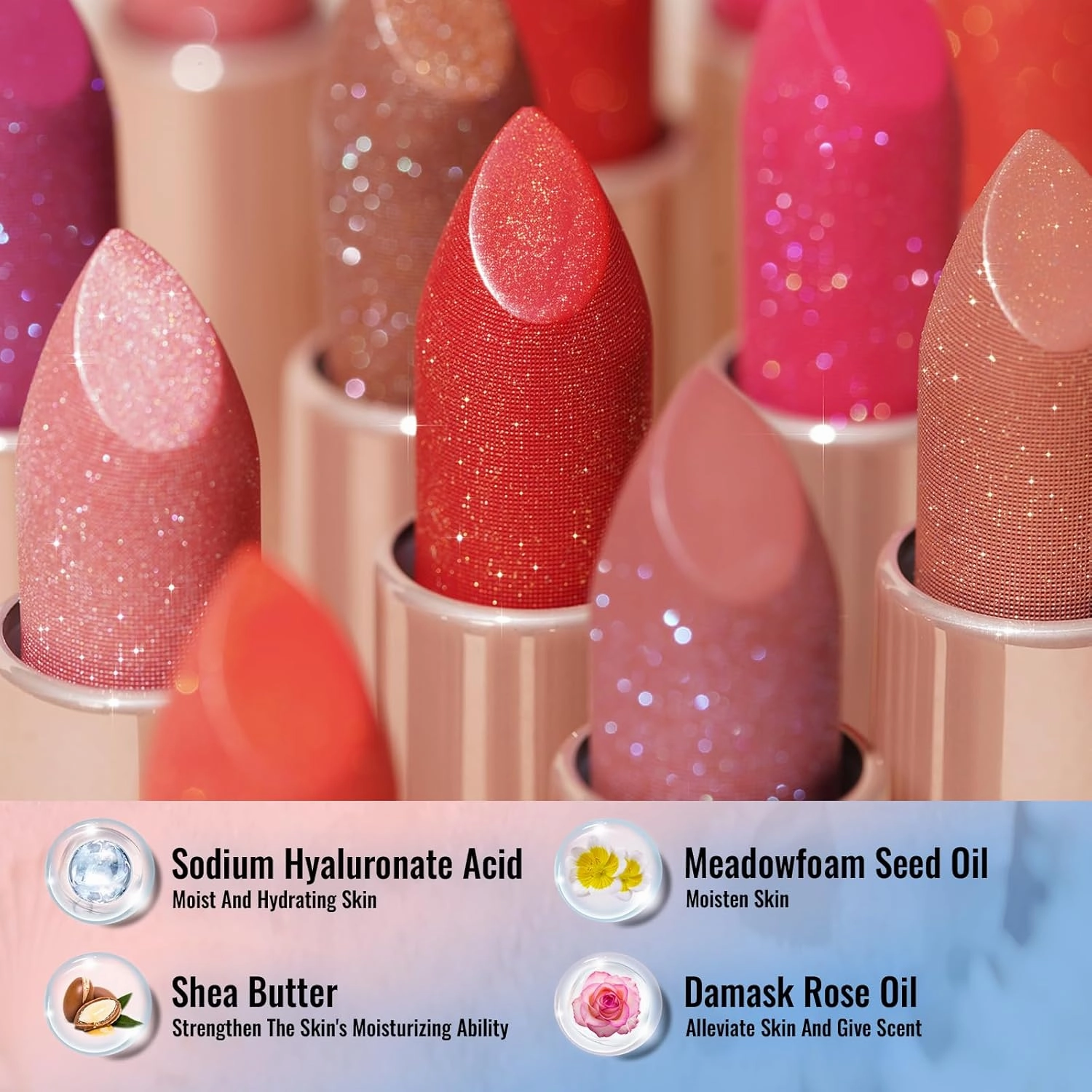 Oulac Shimmer Lipstick Set - 2PCS Vegan Tinted Lip Balm with Nourishing & Hydrating Formula for Soft, Radiant Lips, D03 D04