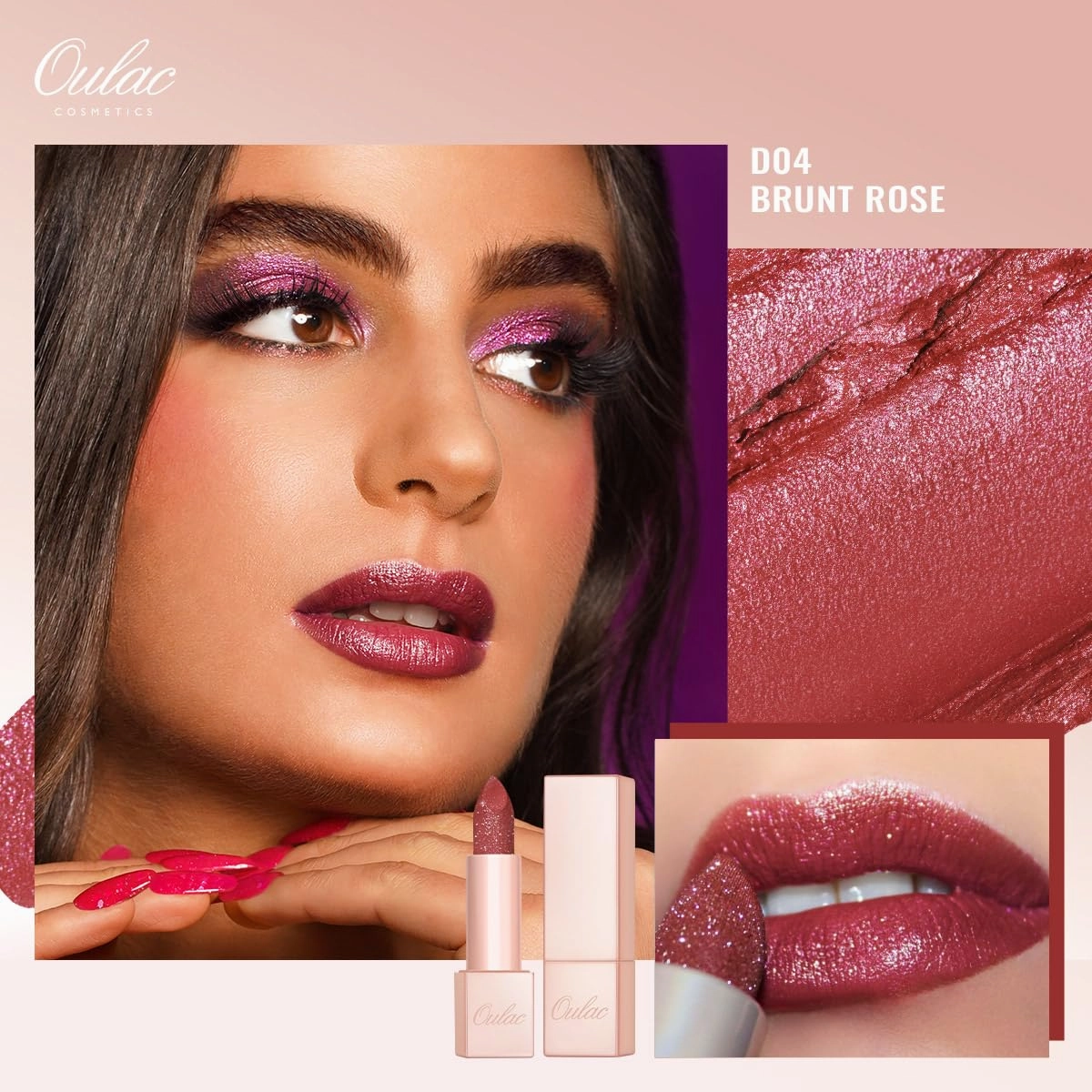 Oulac Shimmer Lipstick Set - 2PCS Vegan Tinted Lip Balm with Nourishing & Hydrating Formula for Soft, Radiant Lips, D03 D04