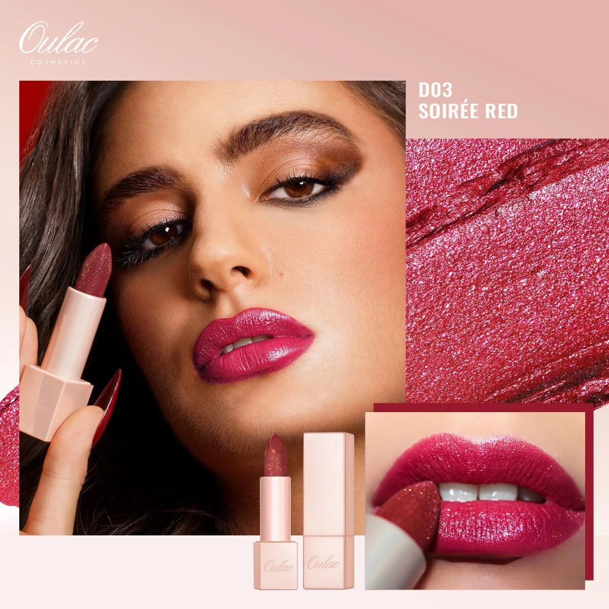 Oulac Shimmer Lipstick Set - 2PCS Vegan Tinted Lip Balm with Nourishing & Hydrating Formula for Soft, Radiant Lips, D03 D04