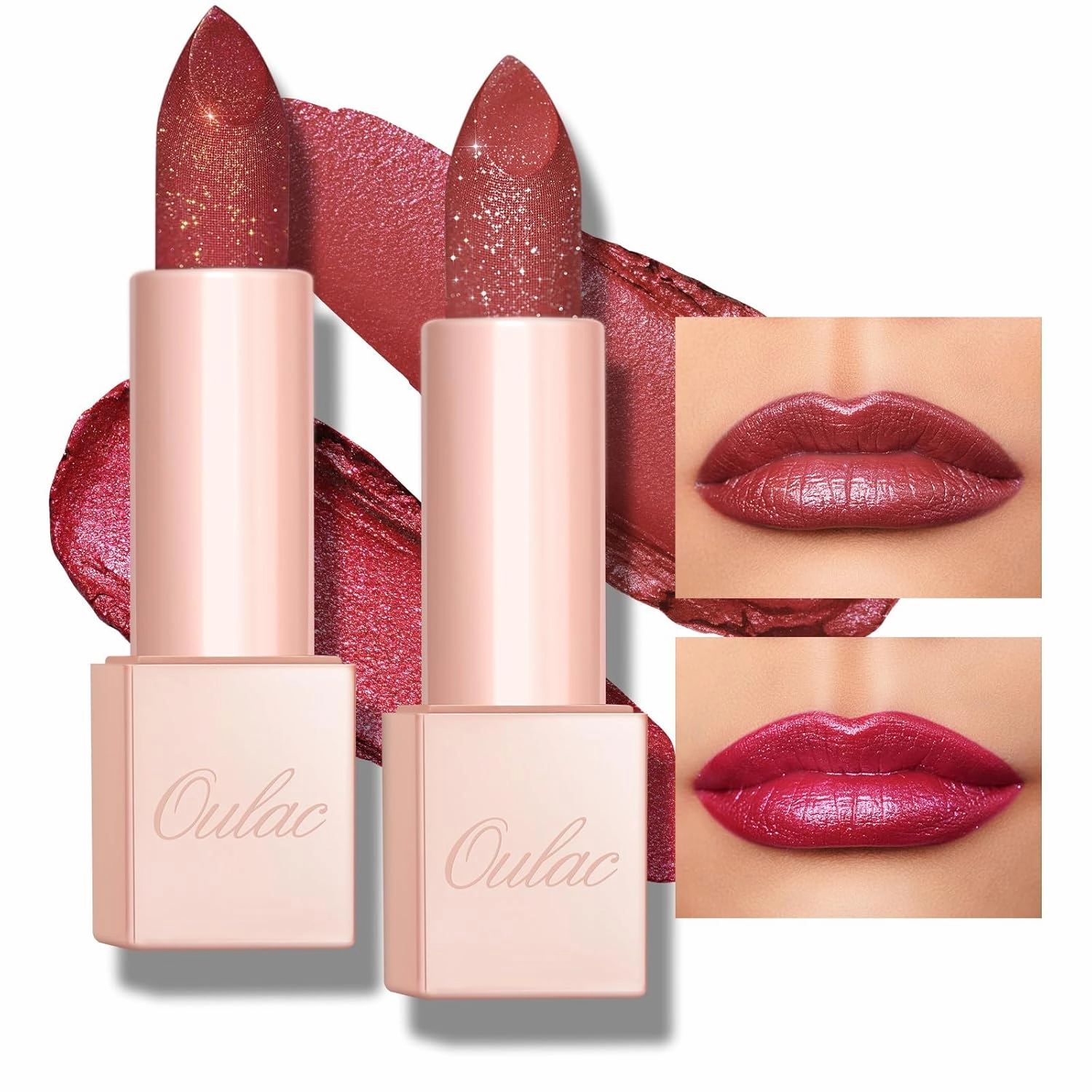 Oulac Shimmer Lipstick Set - 2PCS Vegan Tinted Lip Balm with Nourishing & Hydrating Formula for Soft, Radiant Lips, D03 D04