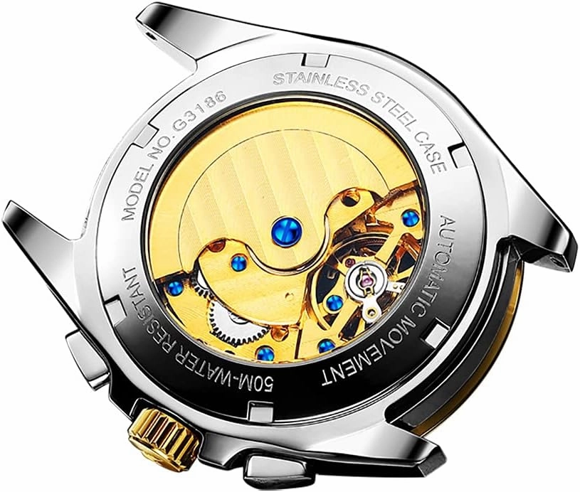 OUPINKE Mens Automatic Watches Diamond Skeleton Self Winding Luxury Dress Wrist Watch Sapphire Crystal Tungsten Steel