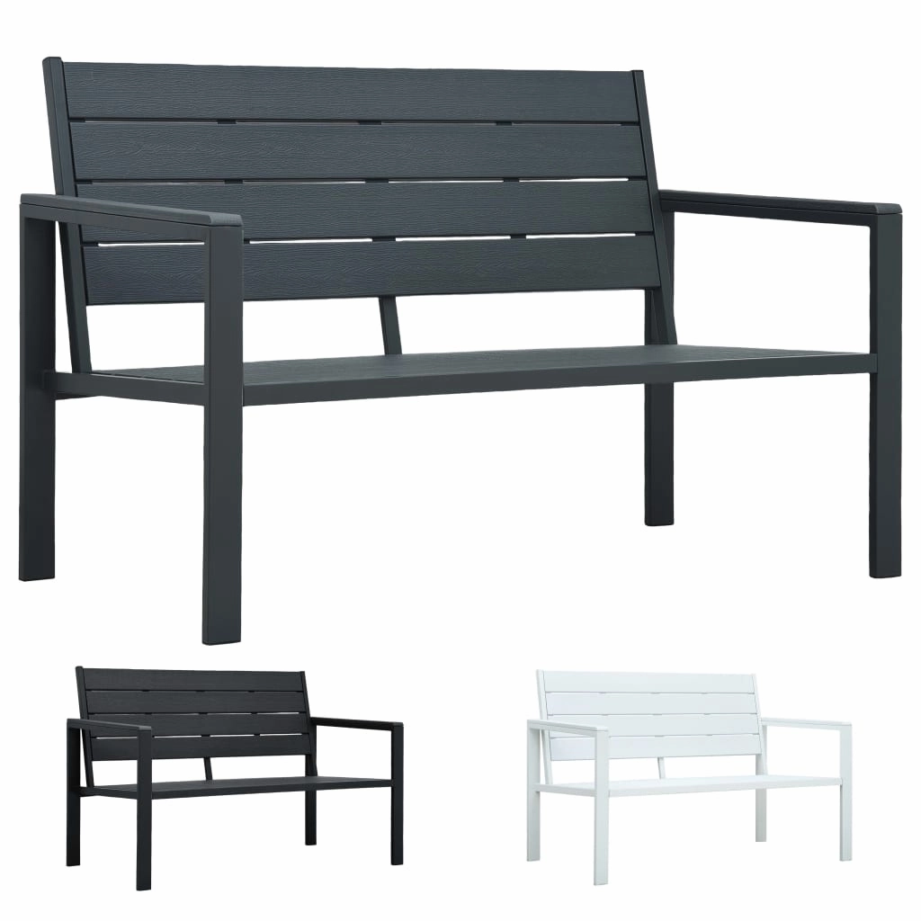 Outdoor Patio Bench Garden Chair Bench with Armrests HDPE Wood Look