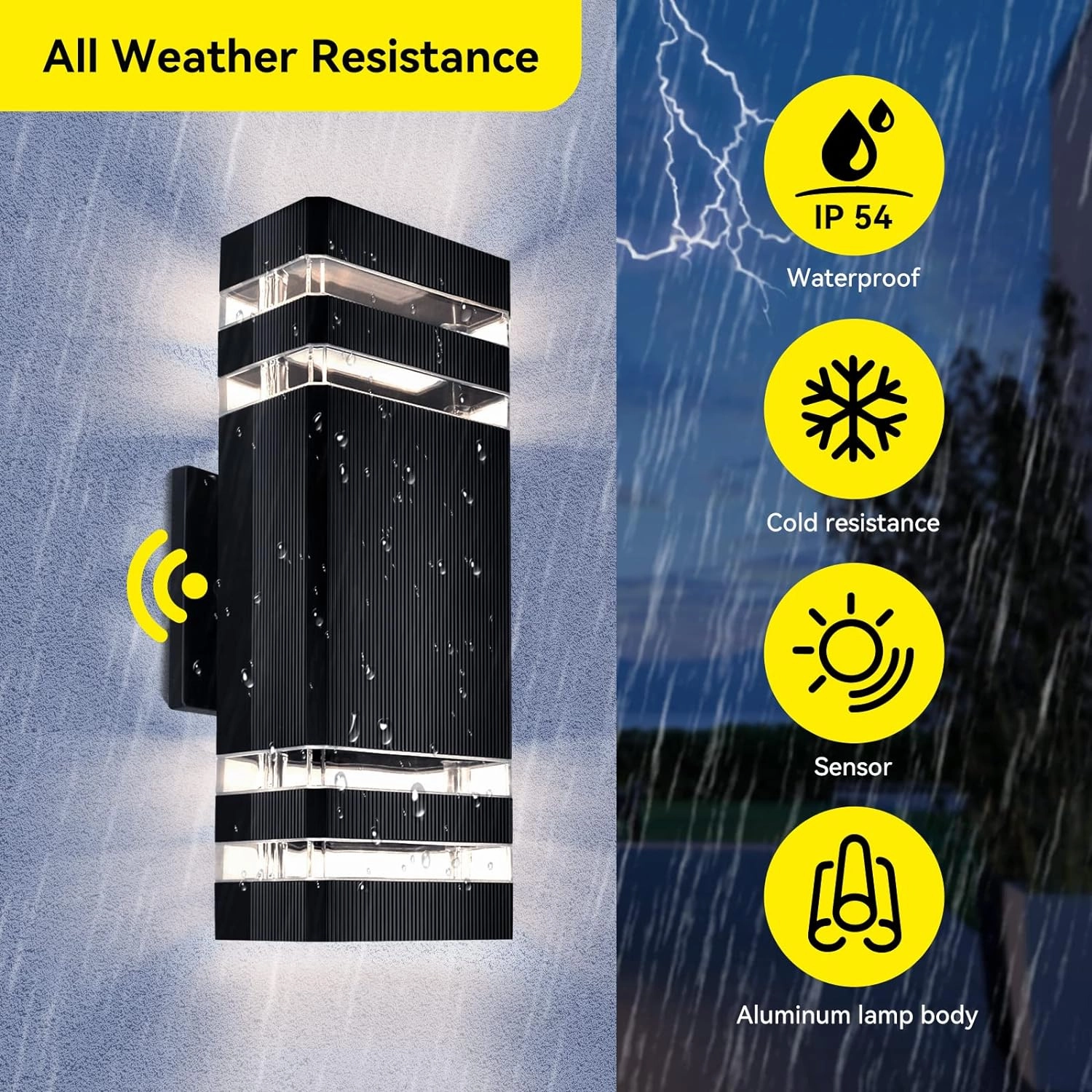 Outdoor Wall Light Dusk to Dawn, Exterior Sconce Lighting Fixture, Up and Down Porch Light Waterproof Aluminum Square PC and Tempered Glass Cover 3000k 7W 2Pack Black Certificate ETL