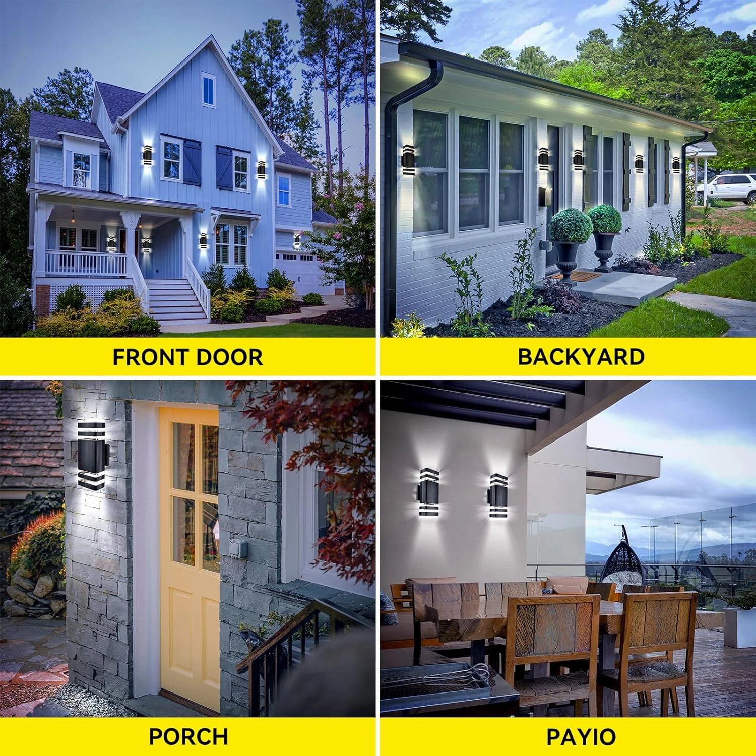Outdoor Wall Light Dusk to Dawn, Exterior Sconce Lighting Fixture, Up and Down Porch Light Waterproof Aluminum Square PC and Tempered Glass Cover 3000k 7W 2Pack Black Certificate ETL