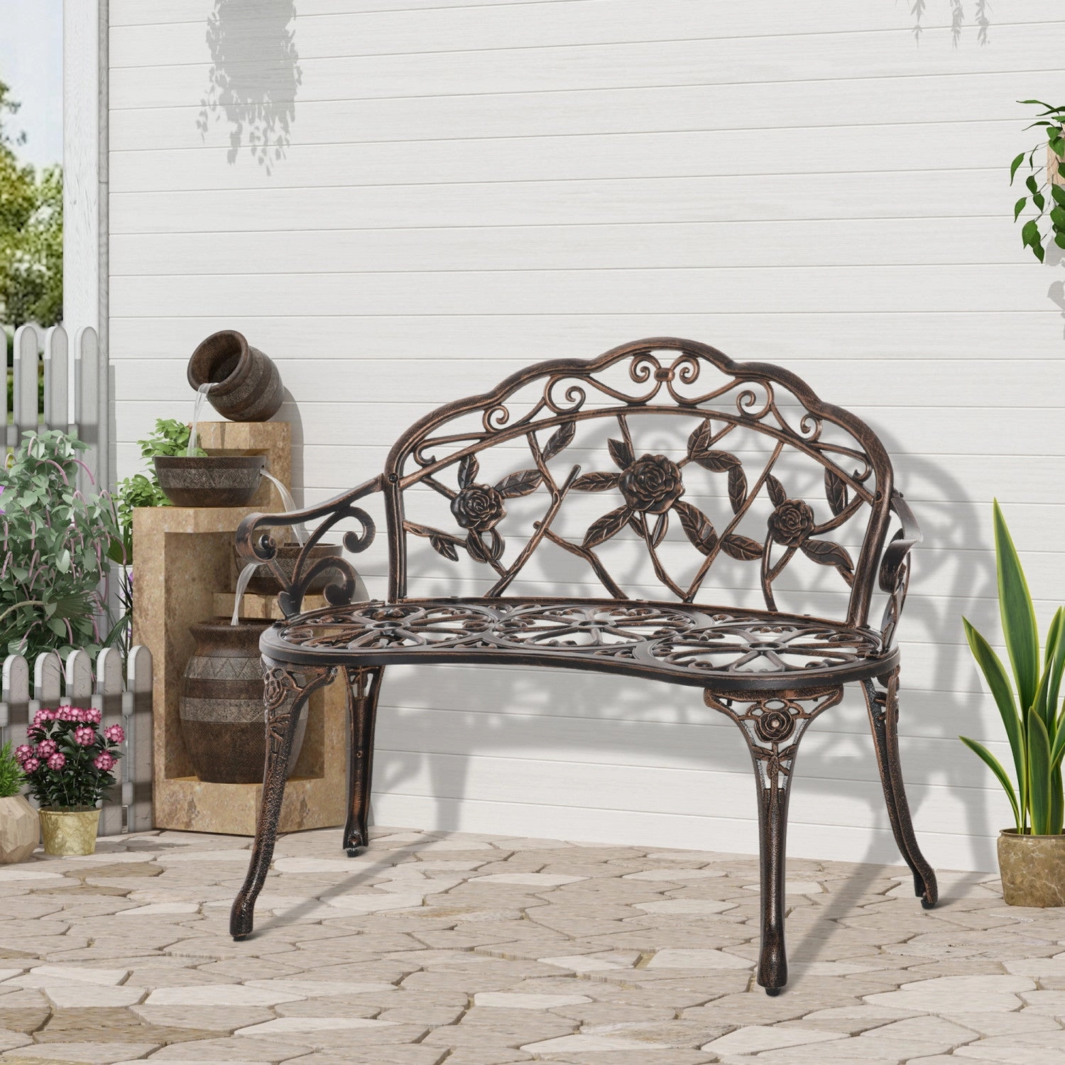 Outsunny 40" Outdoor Garden Bench For Backyard, Porch, Balcony, Bronze
