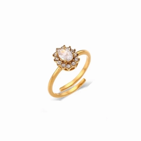 Oval Floral Shape Stone Adjustable Ring