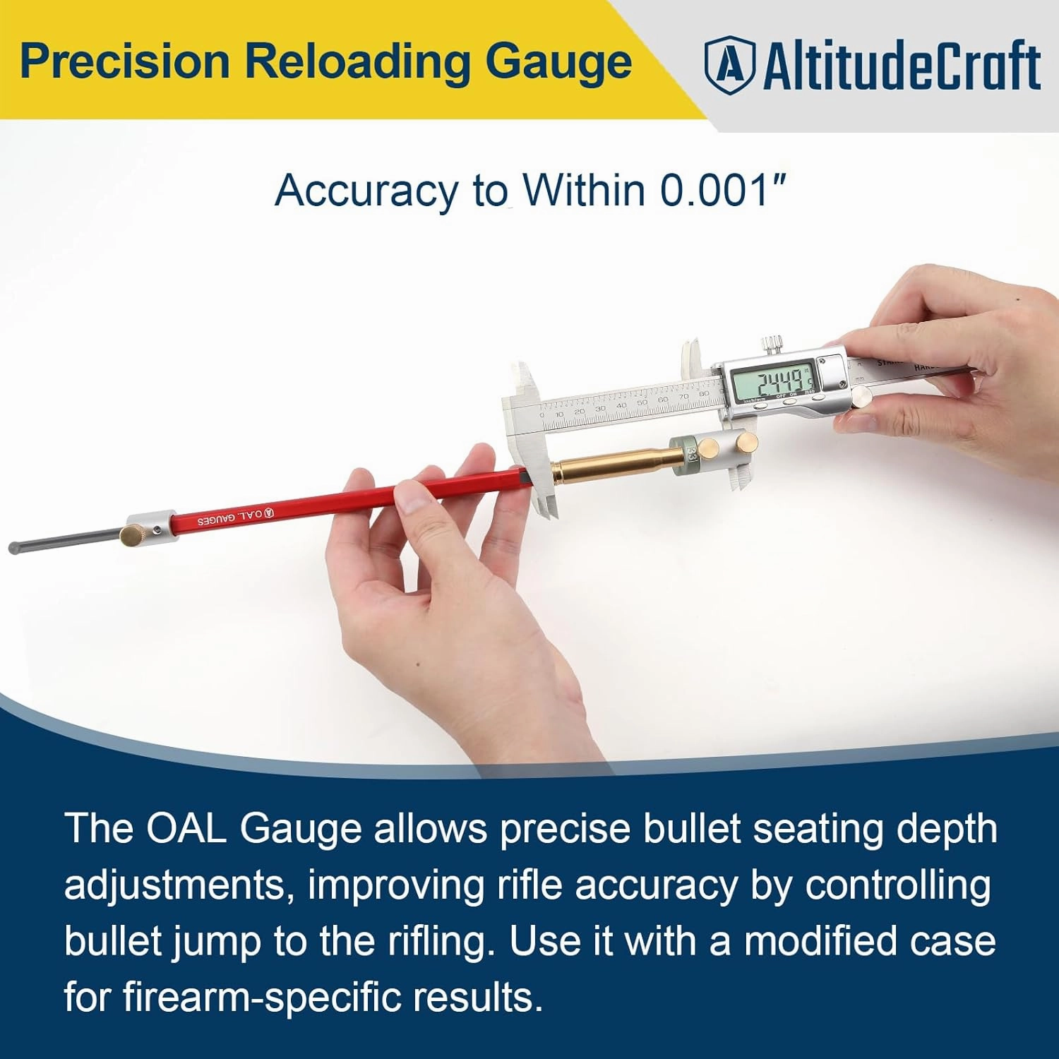 Overall Length Gauge Straight - Precision OAL Gauge for Reloading, Compatible with Bolt-Action and Single-Shot Firearms, Aluminum Replacement for C1000