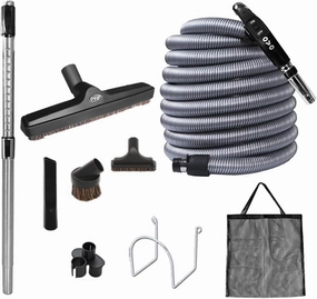 OVO Central Vacuum Deluxe Kit, 30/35/40/50ft ON/Off Switch Control Low-Voltage Hose, 12’’ Premium Floor Brush, Cleaning Tools and Easy Storage Accessories, for Hard Surfaces, B 30'