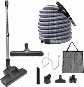 OVO Central Vacuum Deluxe Plus Kit, 40ft ON/Off Low-Voltage Hose, Air Driven Carpet Beater, 12’’ Premium Floor Brush, Cleaning Tools and Easy Storage Accessories