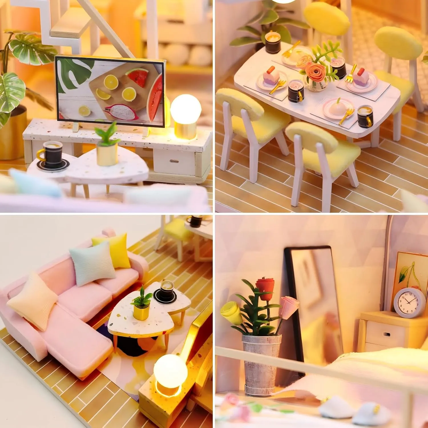 OZJAY DIY Miniature House Kit, Mini House Building Kit with LED & Furniture, DIY Wooden Dollhouse Miniature Kit for Adults Teen, Wooden Crafts Lovely Dollhouse Kit, Sweet Time