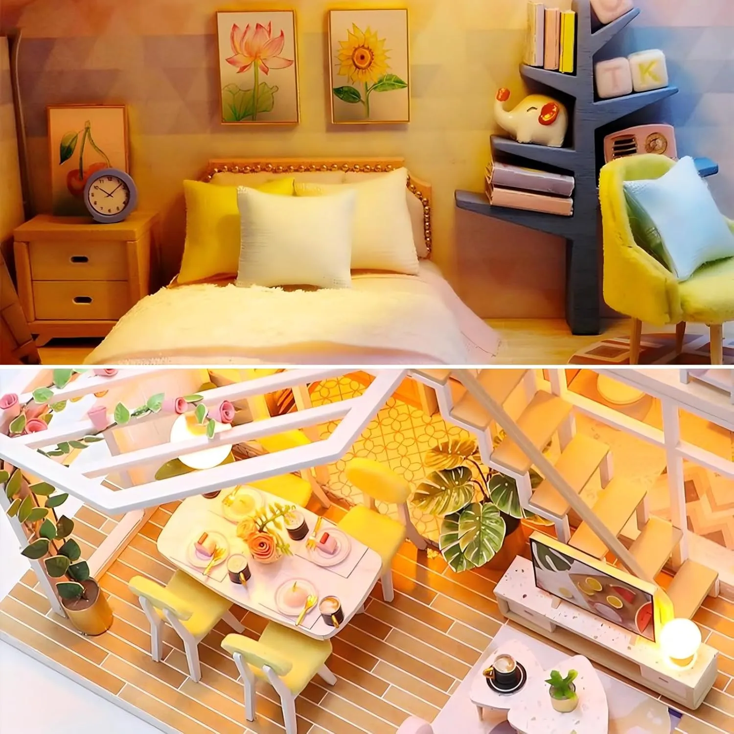 OZJAY DIY Miniature House Kit, Mini House Building Kit with LED & Furniture, DIY Wooden Dollhouse Miniature Kit for Adults Teen, Wooden Crafts Lovely Dollhouse Kit, Sweet Time
