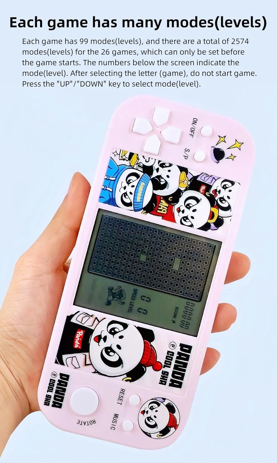 Panda Cartoon Retro Cube Game Console 26 Brick Games 2574 Levels Adjustable Speed/Difficulty Children/Adult Gandheld Electronic Game Block/Racing/Tank Battle Puzzle Toys (SBlue)