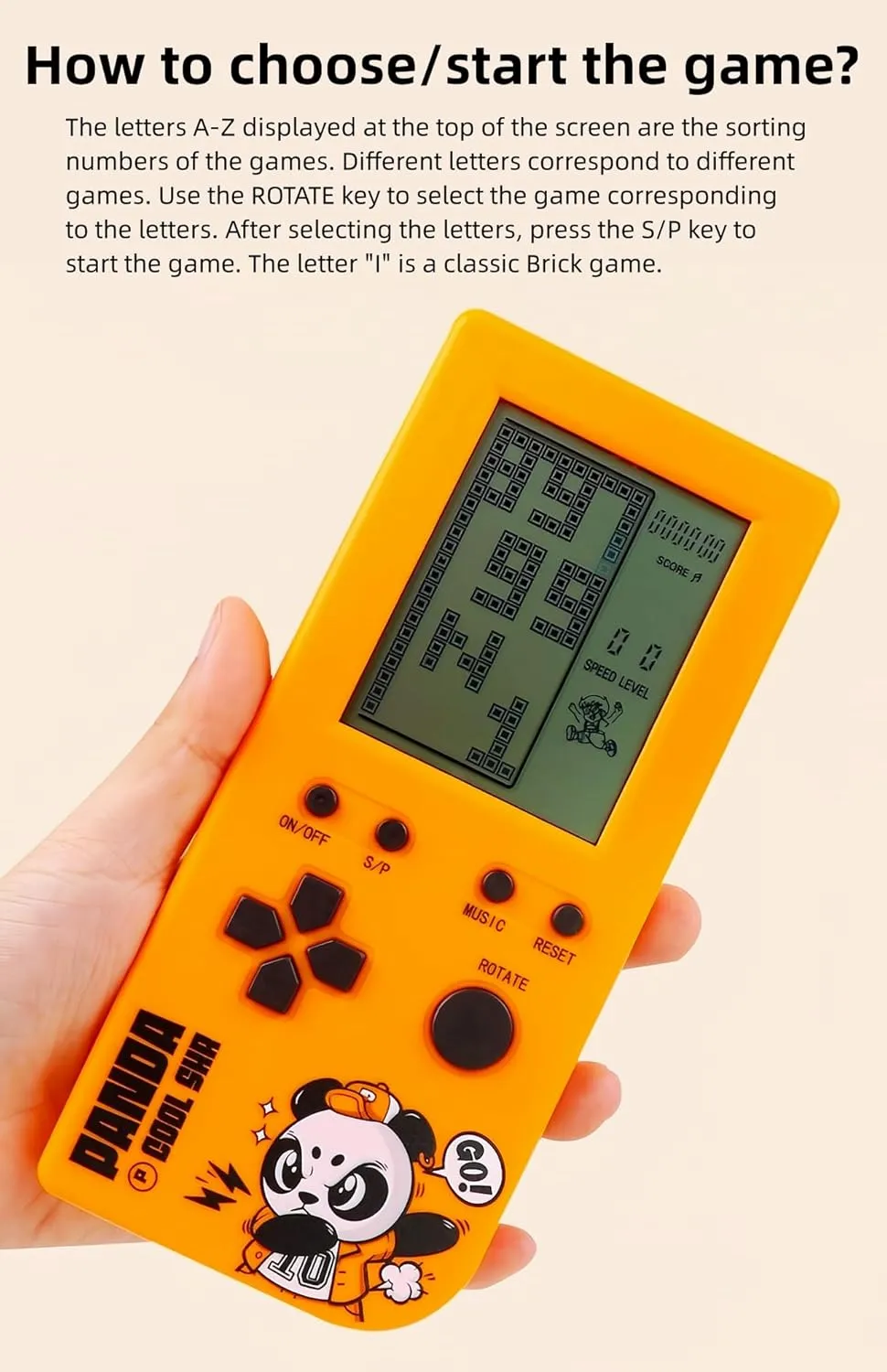 Panda Cartoon Retro Cube Game Console 26 Brick Games 2574 Levels Adjustable Speed/Difficulty Children/Adult Gandheld Electronic Game Block/Racing/Tank Battle Puzzle Toys (SBlue)