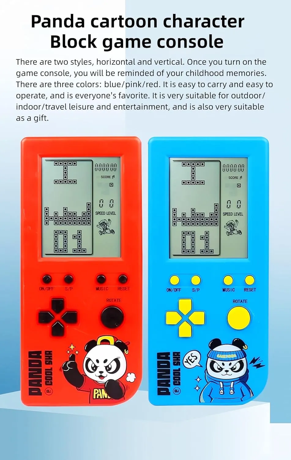Panda Cartoon Retro Cube Game Console 26 Brick Games 2574 Levels Adjustable Speed/Difficulty Children/Adult Gandheld Electronic Game Block/Racing/Tank Battle Puzzle Toys (SBlue)