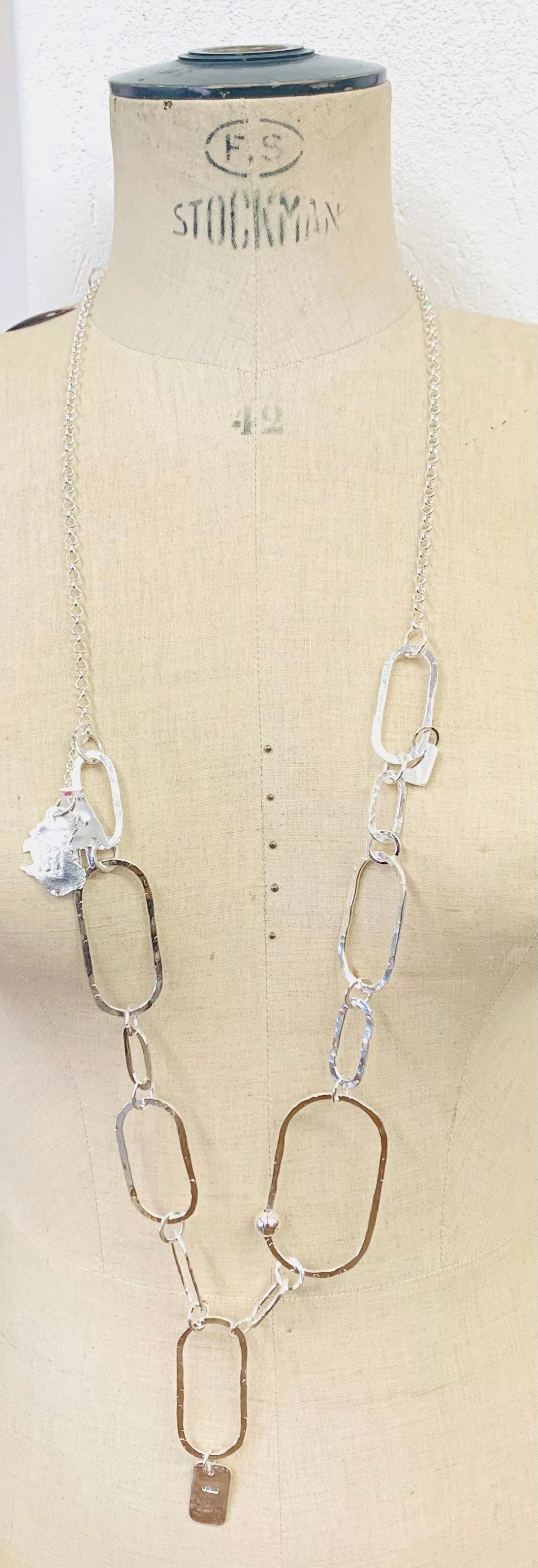 Paperclip long necklace silver