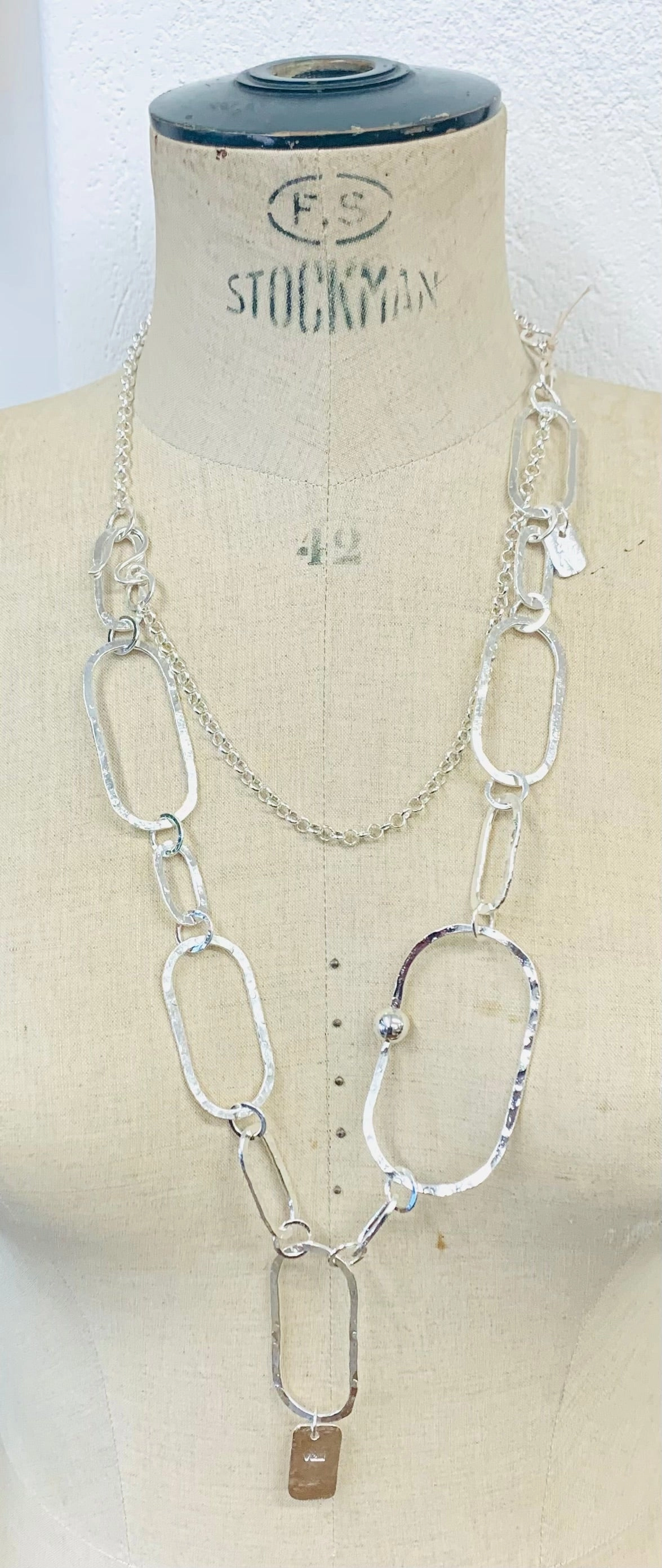 Paperclip long necklace silver